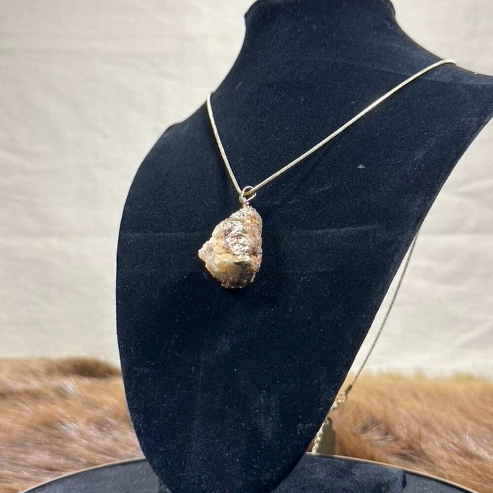 Raw Stone Pendant Necklace – Natural Crystal on Gold Chain - Picture 3 of 3